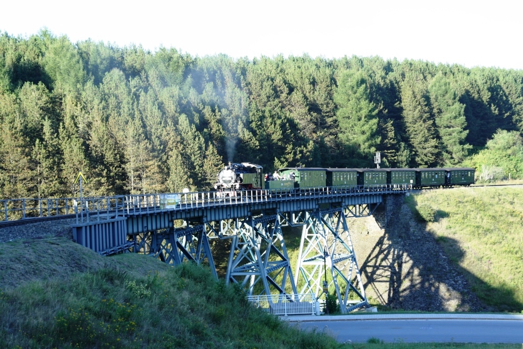 220811 368 Oberwiesenthal SDG F VIIK 99 1741 0 vor P 1011 von Cranzahl nach Oberwiesenthal bei Einfahrt auf Httenbachviadukt